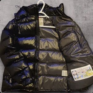 Moncler Kids Shiny Black Hooded Puffer Jacket